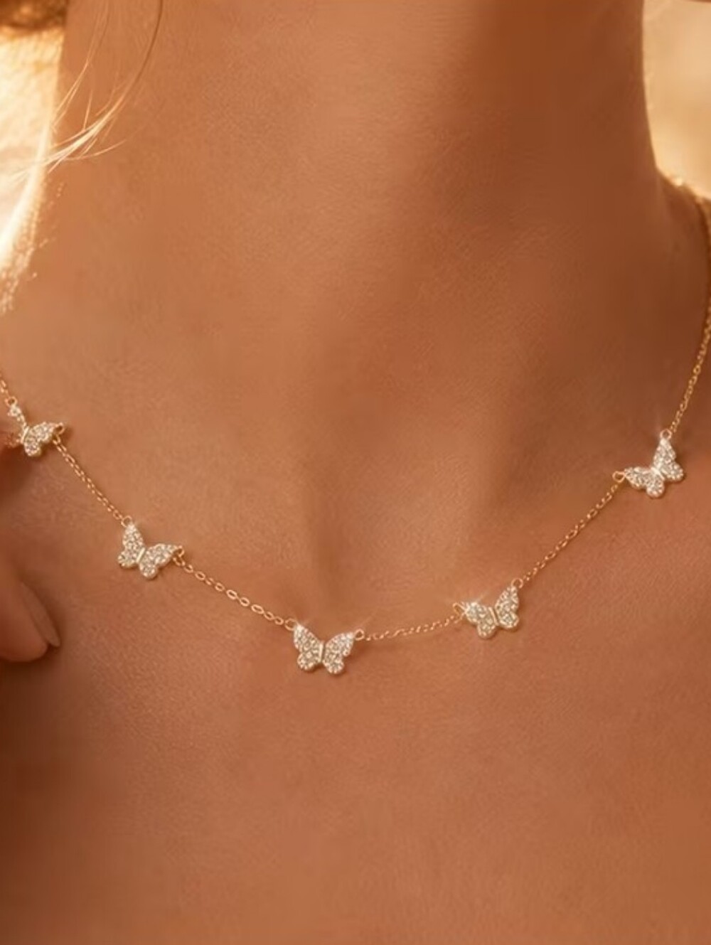 NEW! 18K Gold Plated Delicate CZ Gold Butterfly Necklace - Women Jewelry